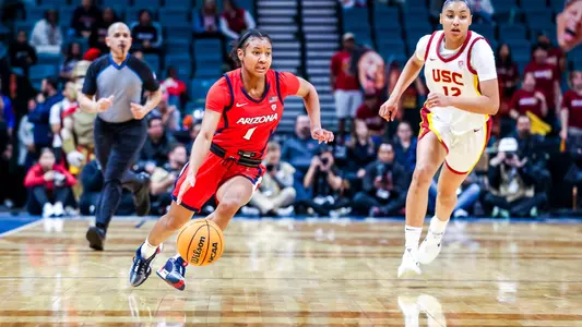 VEGAS, NV. -- Arizona Women’s Basketball vs USC on day 2 of the Pac12 Tournament at MGM Grand Garden Arena
March 7, 2024.
Photo by Rebecca Sasnett / Arizona Athletics