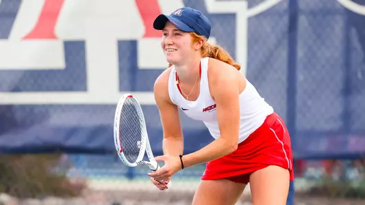 Kayla Wilkins - TUCSON, ARIZ. -- Women’s tennis vs. California at Lanelle Robson Tennis Center.
March 8, 2024.
Photo by Mike Christy / Arizona Athletics