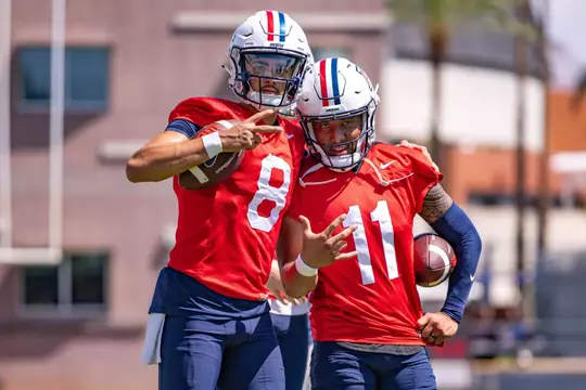 quarterback Anthony Garcia (8), quarterback Noah Fifita (11) — TUCSON, ARIZ. -- Football Fall Camp Day 2
Aug. 1, 2024.
Photo by Marison Bilagody / Arizona Athletics