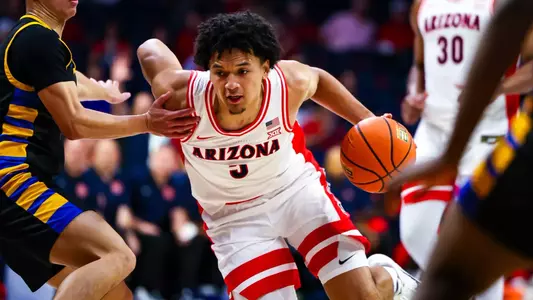 Brayden Burries (5) — TUCSON, ARIZ. -- Men’s Basketball vs. Embry-Riddle at McKale Memorial Center McKale Center.
Oct. 27, 2025.
Photo by / Arizona Athletics