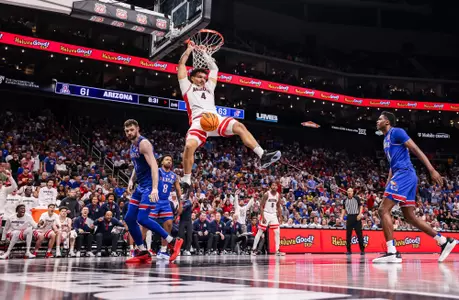 Trey Townsend (4) — KANSAS CITY, MO. -- Men’s basketball vs. Kansas in a Big 12 Conference Tournament quarterfinal game at T-Mobile Center.
March 13, 2025.
Photo by Mike Christy / Arizona Athletics