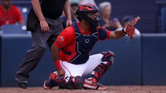 Adonys Guzman - TUCSON, ARIZ. -- Baseball vs. Texas Christian University, Game 3 at Hi-Corbett Field May 4, 2025.
Photo by Catherine Regan / Arizona Athletics