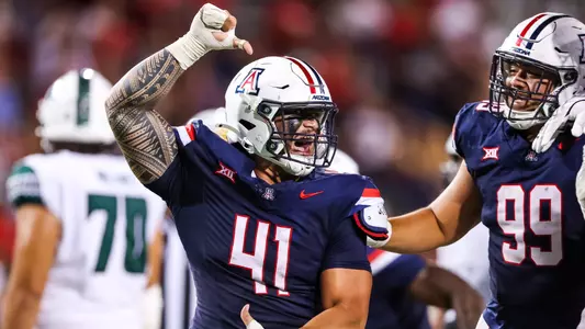 defensive lineman Julian Savaiianaea (41) — TUCSON, ARIZ. -- Football vs. Hawaii at Arizona Stadium.
Aug. 30, 2025.
Photo by Mike Christy / Arizona Athletics