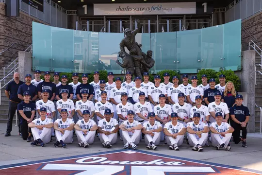 OMAHA, NEB. -- Baseball College World Series Team Photo at Charles Schwab Field.
June 12, 2025.
Photo by Marison Bilagody / Arizona Athletics