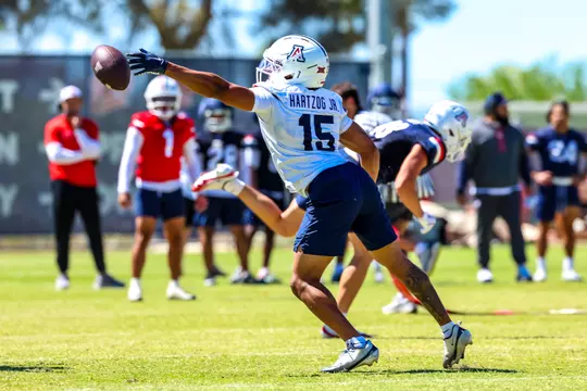 defensive back Malcolm Hartzog (15) - TUCSON, ARIZ. -- Spring Football Practice day 2 at Lowell-Stevens Football Facility
March 26, 2026.
Photo by Rebecca Sasnett / Arizona Athletics
