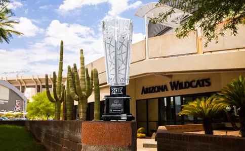 TUCSON, ARIZ. -- The 2025-2026 Big 12 Commissioner’s Cup trophy.
Aug. 3, 2025-2026.
Photo by Mike Christy / Arizona Athletics
