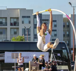 Baylor FR KC Lightfoot competing in the Mens Pole Vault at the 2019 Big 12 Track and Field Championship at the John Jacobs Track and Field Complex in Norman, Oklahoma on Sunday, May 12, 2019