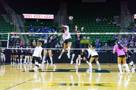 Lauren Harrison goes up for an attack against Texas Tech.