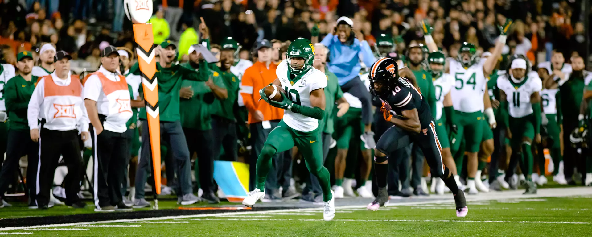 AJ McCarty intercepts a pass for a touchdown at Texas Tech