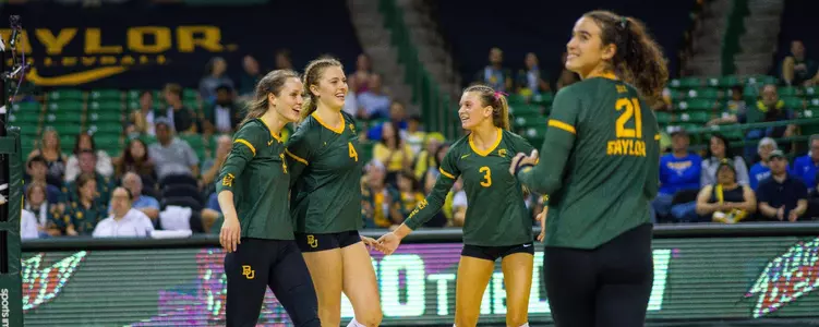 Baylor Volleyball celebrates against McNeese