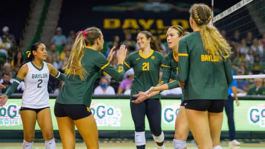 The Bears celebrate a point against McNeese.