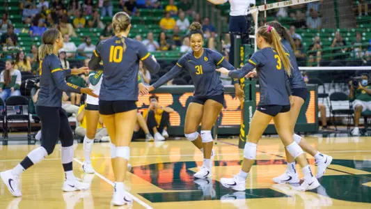 The Bears celebrate a point against Evansville.