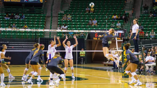 Allie Sczech goes up for an attack against Evansville.