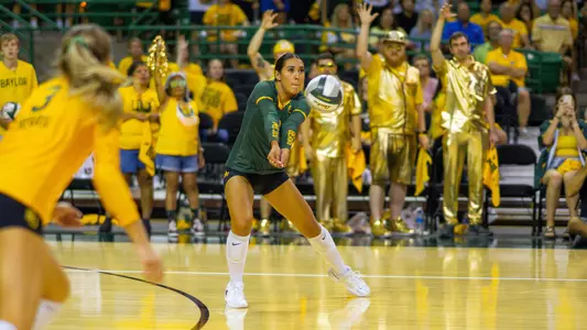 Lauren Briseño bumps the ball against the Horned Frogs.
