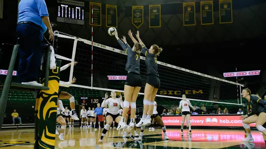 Block by Cassie Davis and Kara McGhee against SHSU