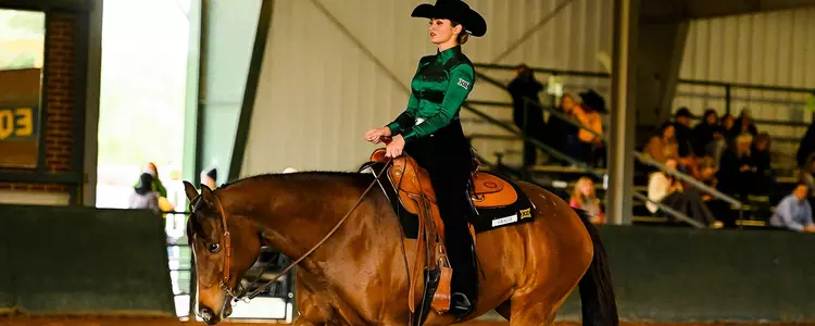 Nadalee Vasquez competes in a Horsemanship ride vs. Fresno State in 2022-23 season
