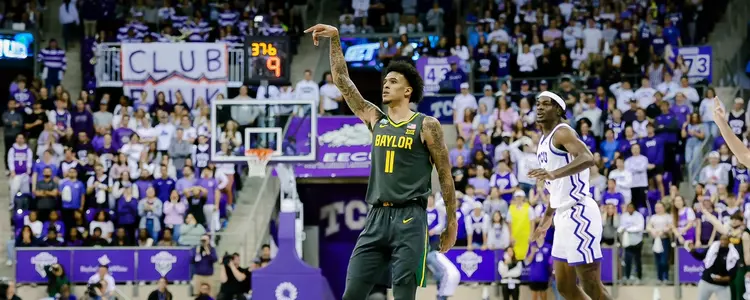 Jalen Bridges with the follow through against TCU