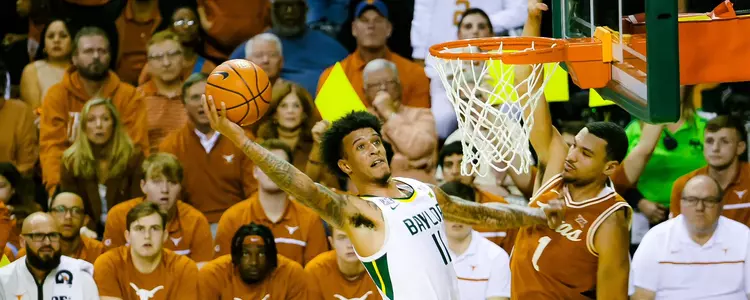 Jalen Bridges goes for the layup against Texas
