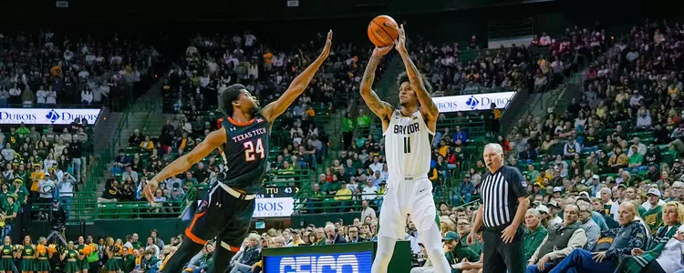 Bridges shoots a three against Texas Tech