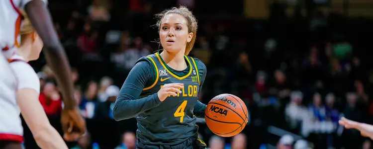 Jana Van Gytenbeek surveys the floor against ISU in the Big 12 Tournament