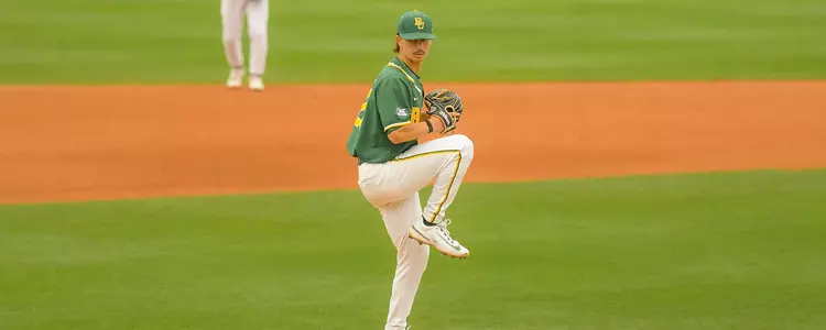 Cam Caley pitches against Mercer in 2023