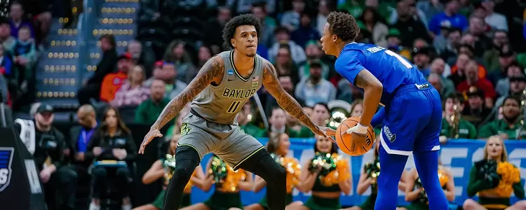 Jalen Bridges defends against UCSB in Round One of the NCAA Tournament