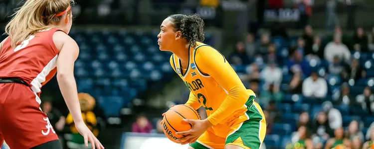 Bella Fontleroy surveys the court against Alabama in the NCAA WBB First Rounds