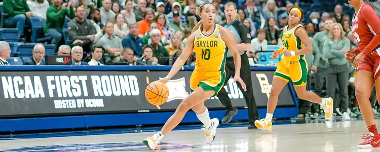 Jaden Owens dribbles against Alabama in the NCAA WBB First Rounds