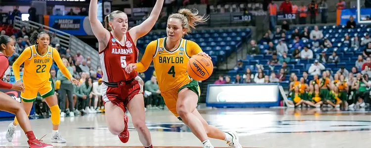 Jana Van Gytenbeek drives against Alabama in the NCAA WBB First Rounds