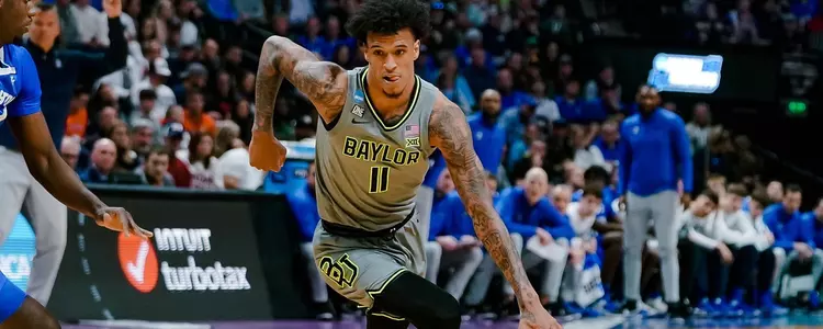 Jalen Bridges drives against Creighton in the Second Round of the NCAA Tournament