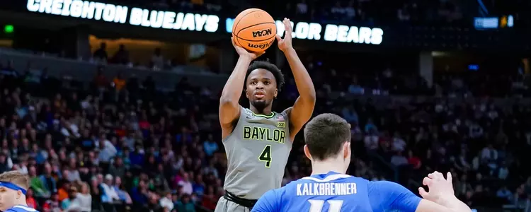 LJ Cryer shoots against Creighton in the Second Round of the NCAA Tournament