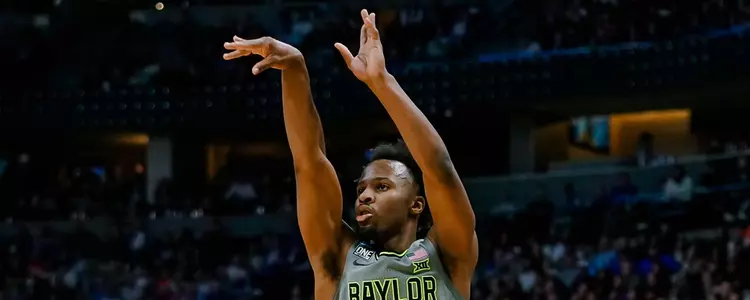 LJ Cryer shoots against Creighton in the Second Round of the NCAA Tournament