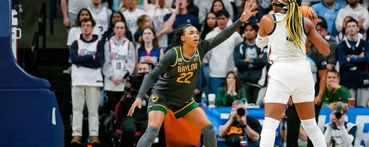 Bella Fontleroy on defense against UConn in the Second Round of the NCAA Tournament