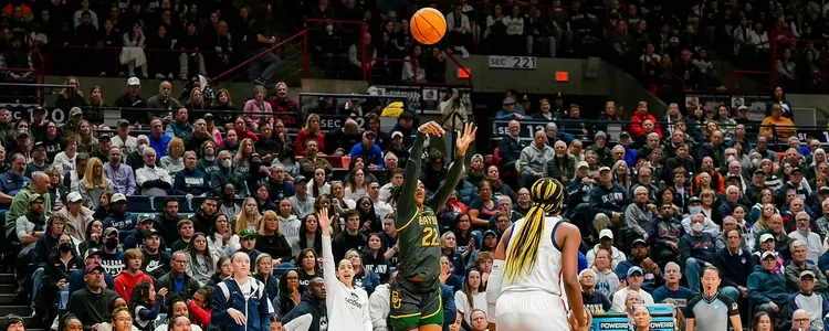 Bella Fontleroy shoots a three against UConn in the Second Round of the NCAA Tournament