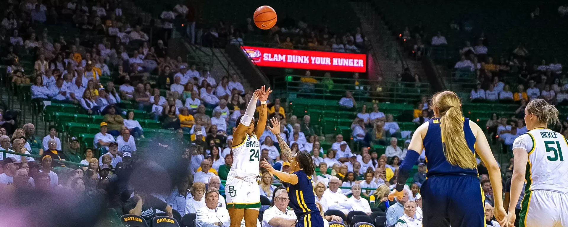 Sarah Andrews shoots a three-pointer against West Virginia