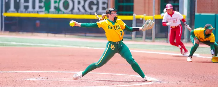 Kaci West pitching against Oklahoma