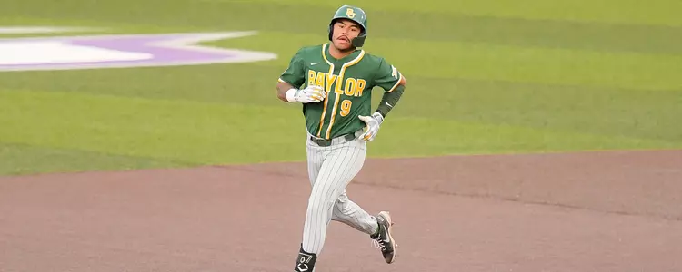 Hunter Simmons rounds the bases after hitting a home run at ACU 2023