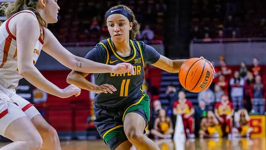 Jada Walker works against Iowa State