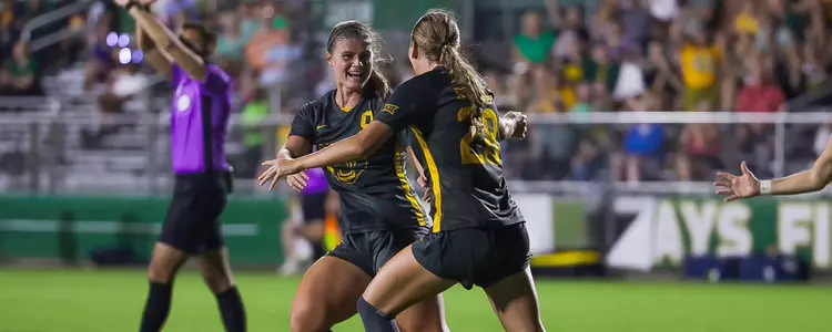 Callie Conrad and Hannah Augustyn celebrate a goal