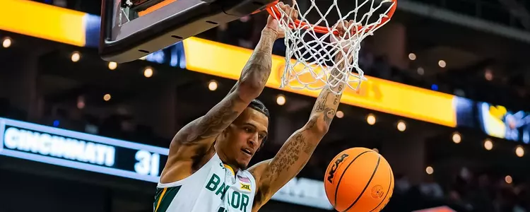 Jalen Bridges dunks against Cincinnati in Big 12 Quarterfinal