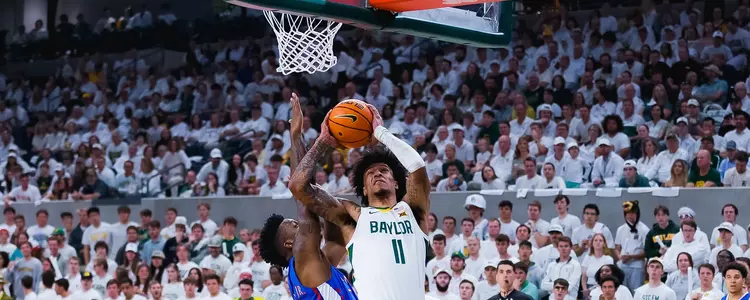 Jalen Bridges shoots against Kansas