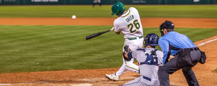Mason Greer hitting against ORU 2024