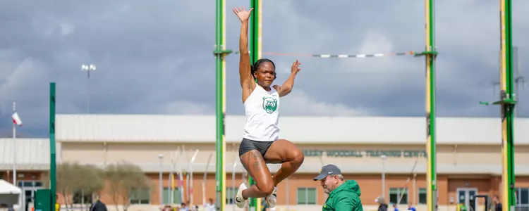 Koi Johnson long jumping at Clyde Hart Classic 2024