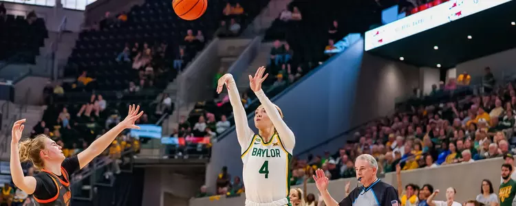 Jana Van Gytenbeek shoots a three against Oklahoma State