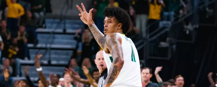 Jalen Bridges after shooting a three against Texas