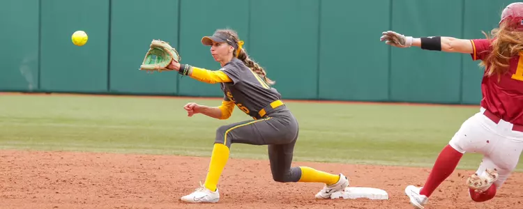 Presleigh Pilon fielding against Iowa State