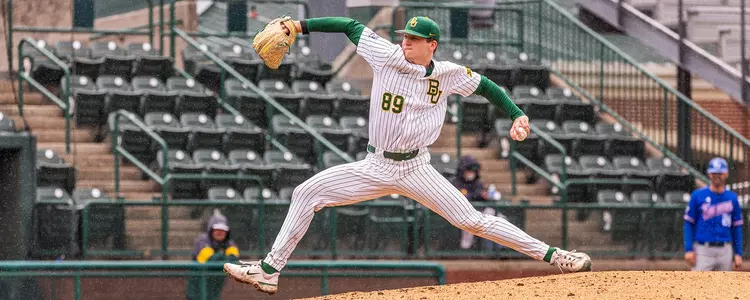 RJ Ruais pitching in the rain vs Kansas 2024