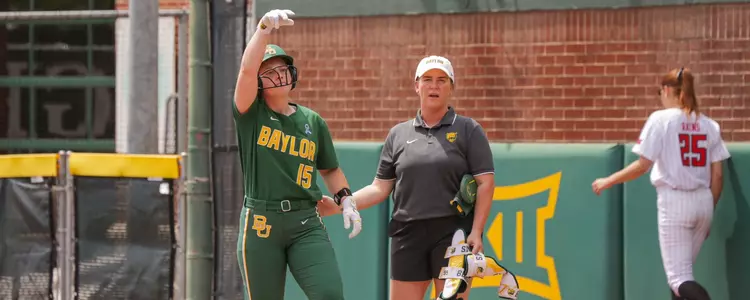 Sydney Collazos celebrating after a single against Texas Tech