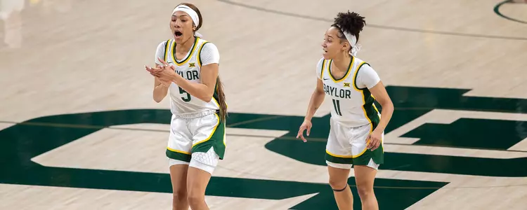 Darianna Littlepage-Buggs and Jada Walker center court vs No.18 West Virginia