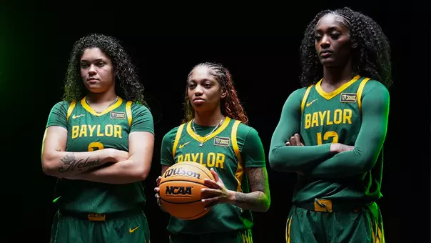 Kayla Nelms, Taliah Scott and Kyla Abraham at Big 12 Media Days video set 2026